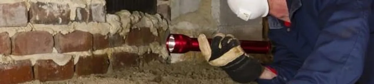 Pest control technician inspecting a crawl space for ant activity and entry points in Cambridge, MA